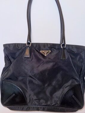 Prada Black Nylon Tote with Leather Trim